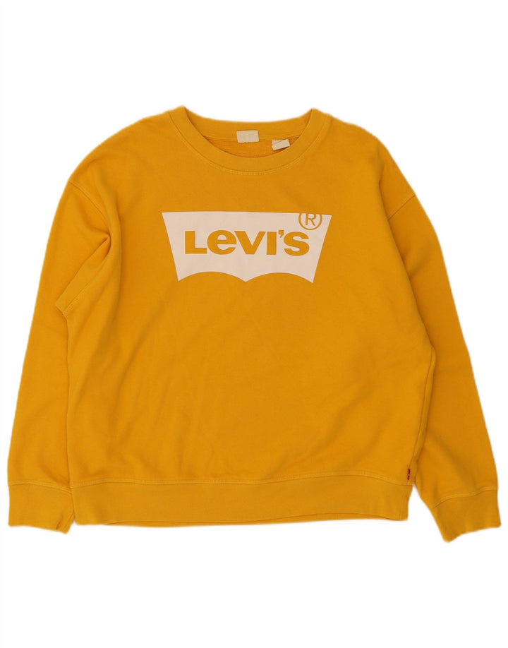 Levi's Damen Grafik-Sweatshirt-Pullover UK 16 Large Gelb Baumwolle