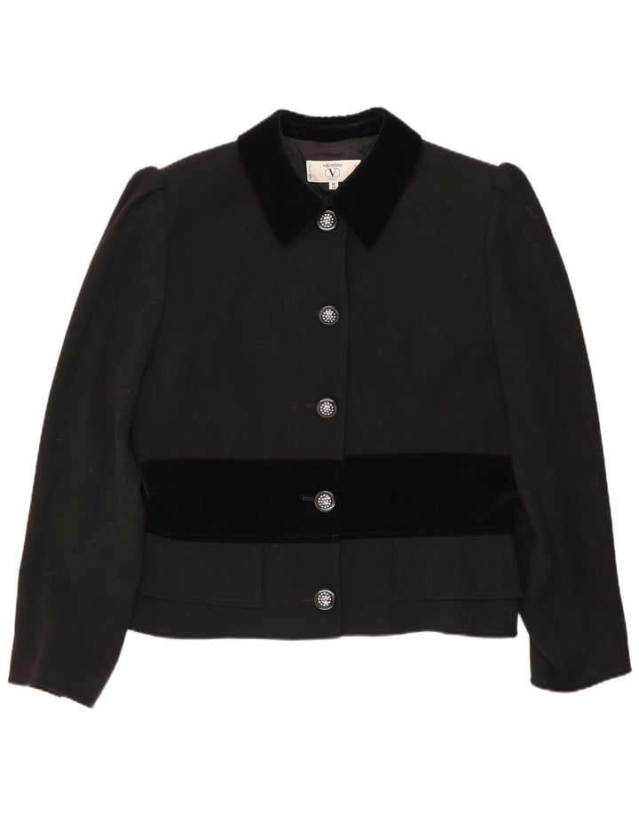 Valentino Damen-Blazerjacke mit 5 Knöpfen, UK 14, Größe L, schwarze Colourblock-Wolle