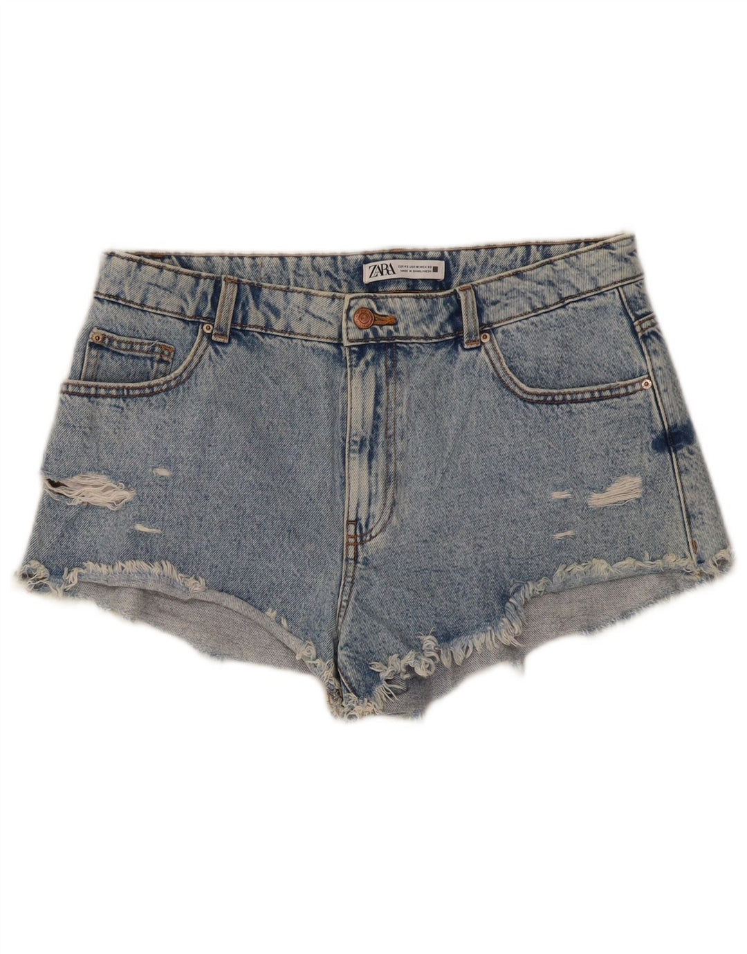 Zara Damen Distressed Denim Shorts EU 42 Large W32 Blau