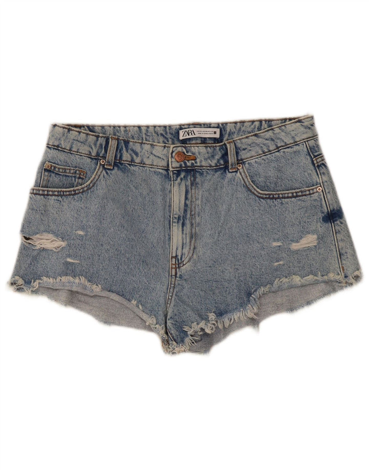 Zara Damen Distressed Denim Shorts EU 42 Large W32 Blau