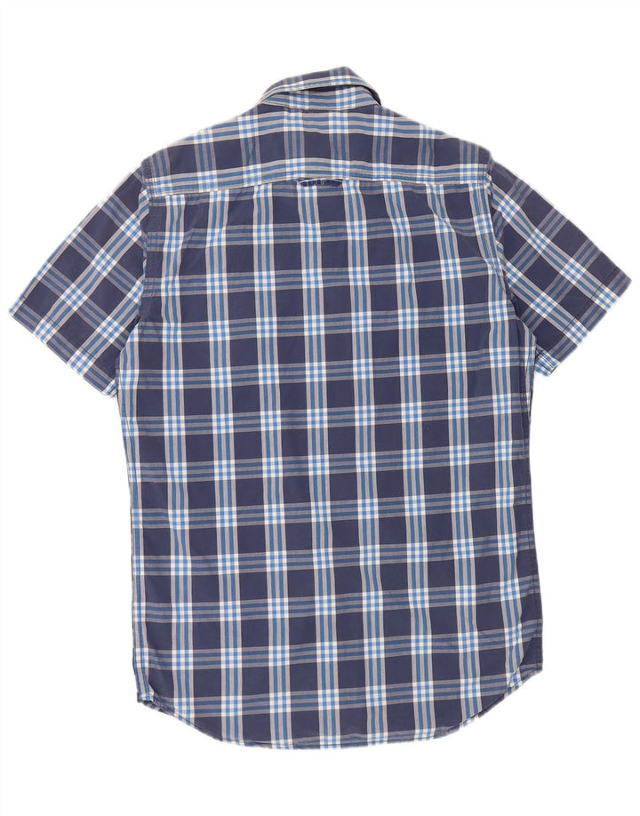 SUPERDRY Herren-Kurzarmhemd, klein, marineblau, kariert, Baumwolle