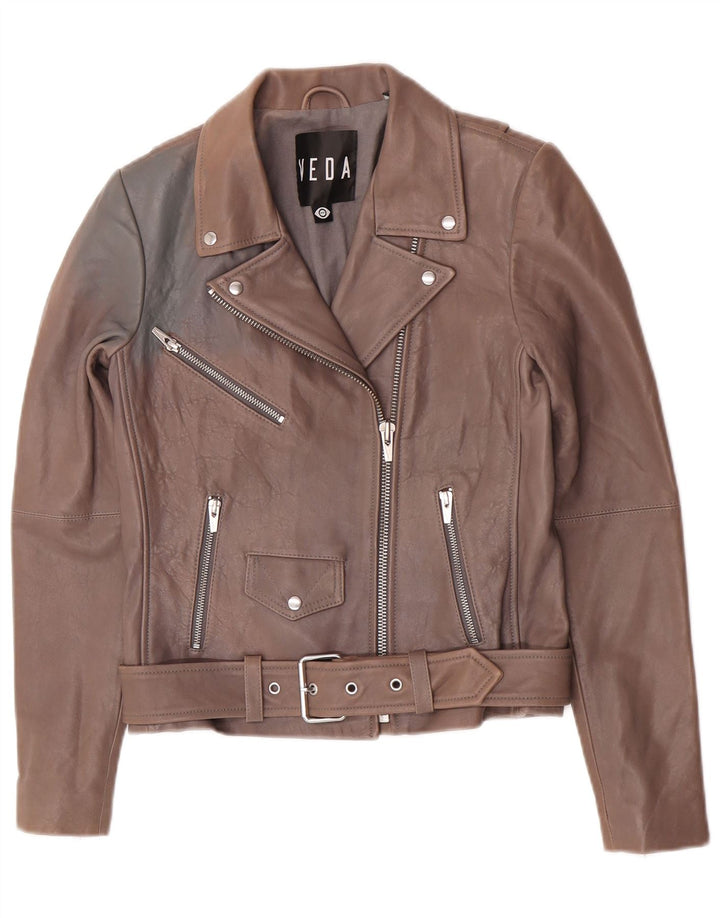 Veda Damen-Bikerjacke aus Leder, UK 8, kleines braunes Lammleder