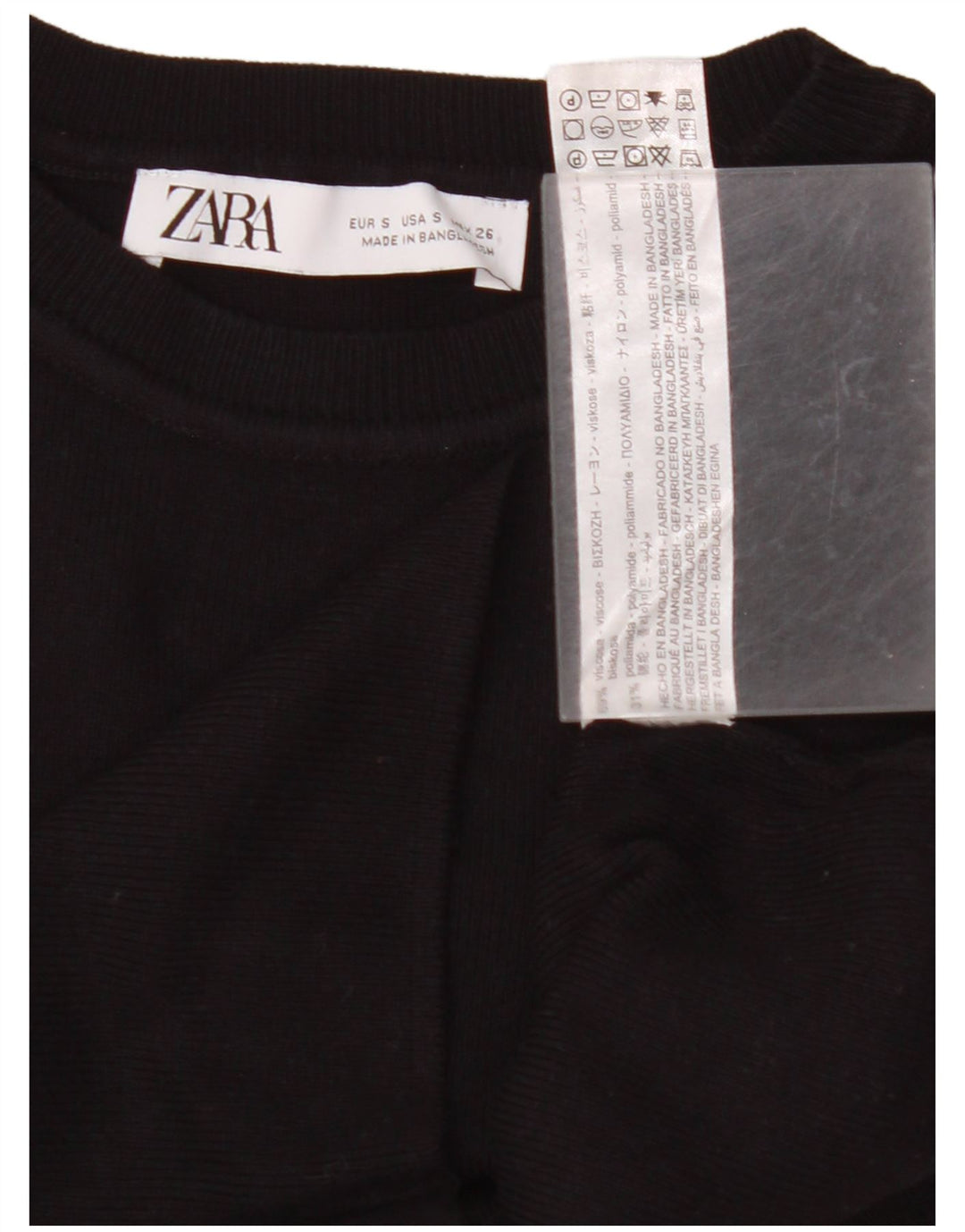 ZARA Damen Crop Vest Tank Top UK 8 Small Schwarz Viskose