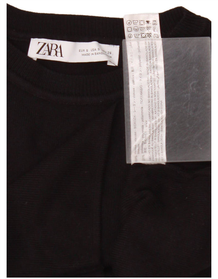 ZARA Damen Crop Vest Tank Top UK 8 Small Schwarz Viskose