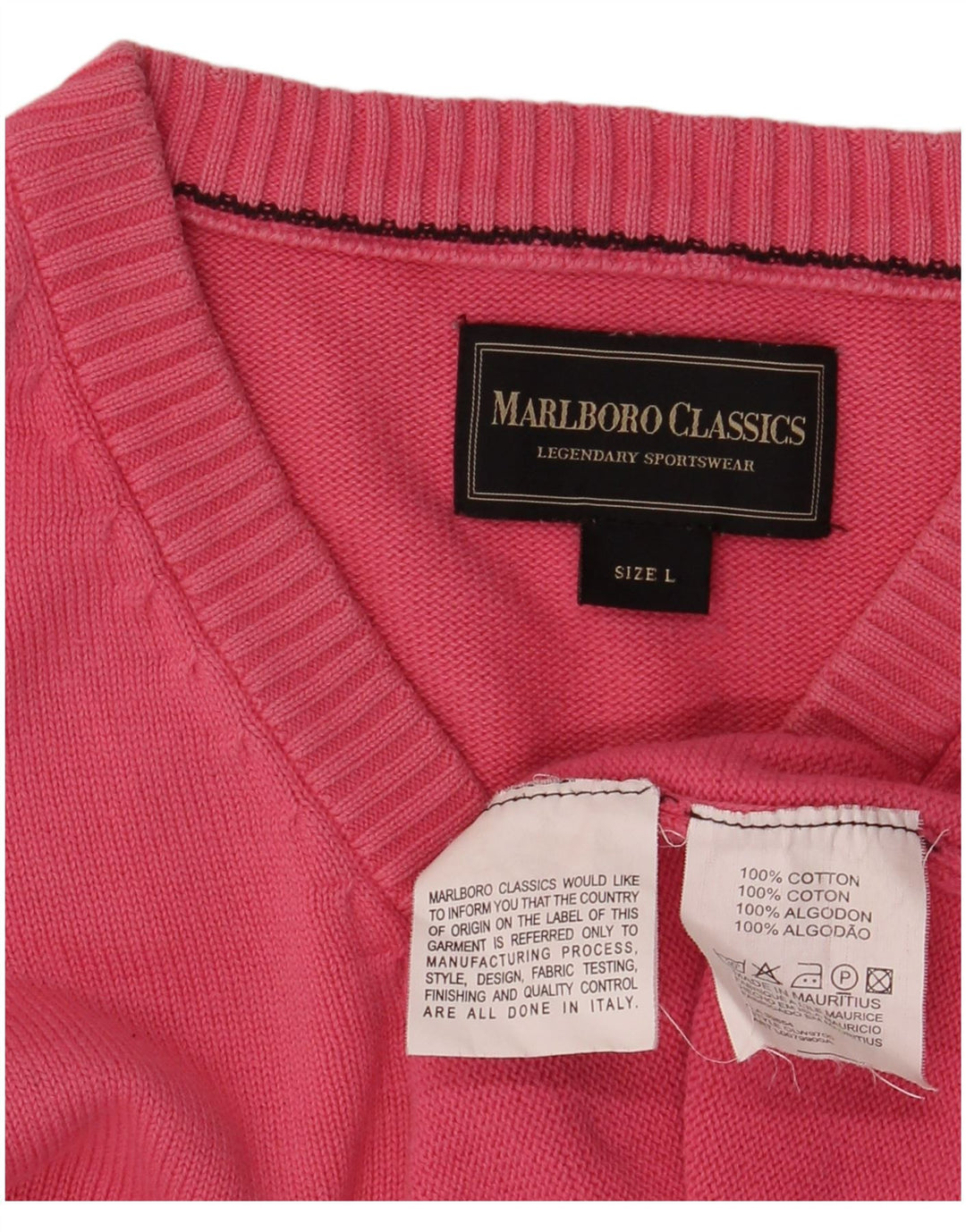 Marlboro Classics Herren-Pullover mit V-Ausschnitt, groß, rosa Baumwolle
