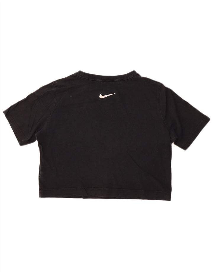 Nike Damen Crop Graphic T-Shirt Top UK 14 Mittelschwarze Baumwolle