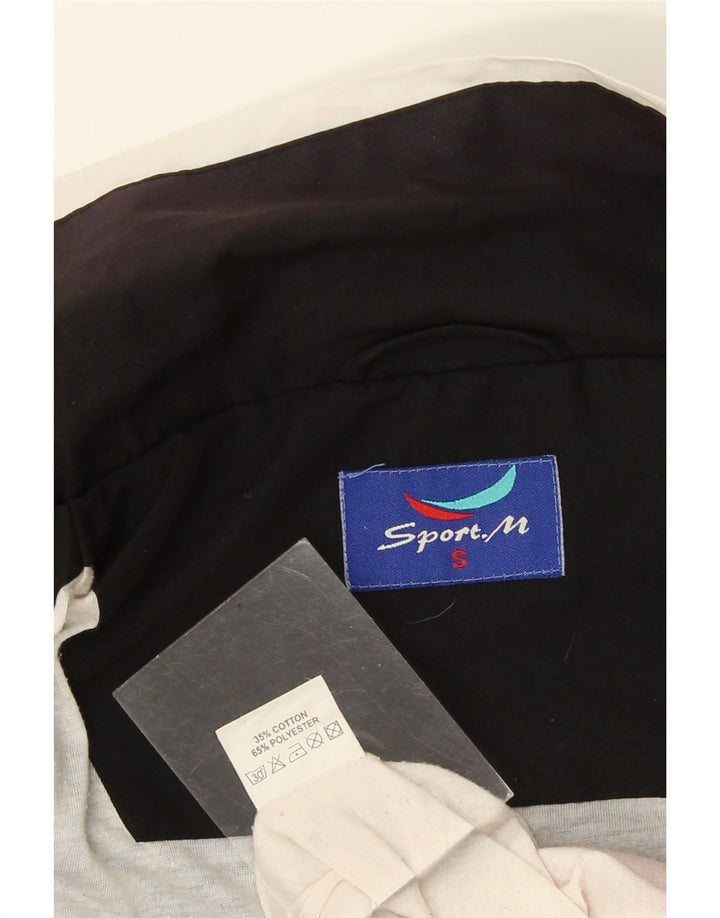 Vintage Herren-Trainingsanzug-Top-Jacke, kleines schwarzes Farbblock-Polyester