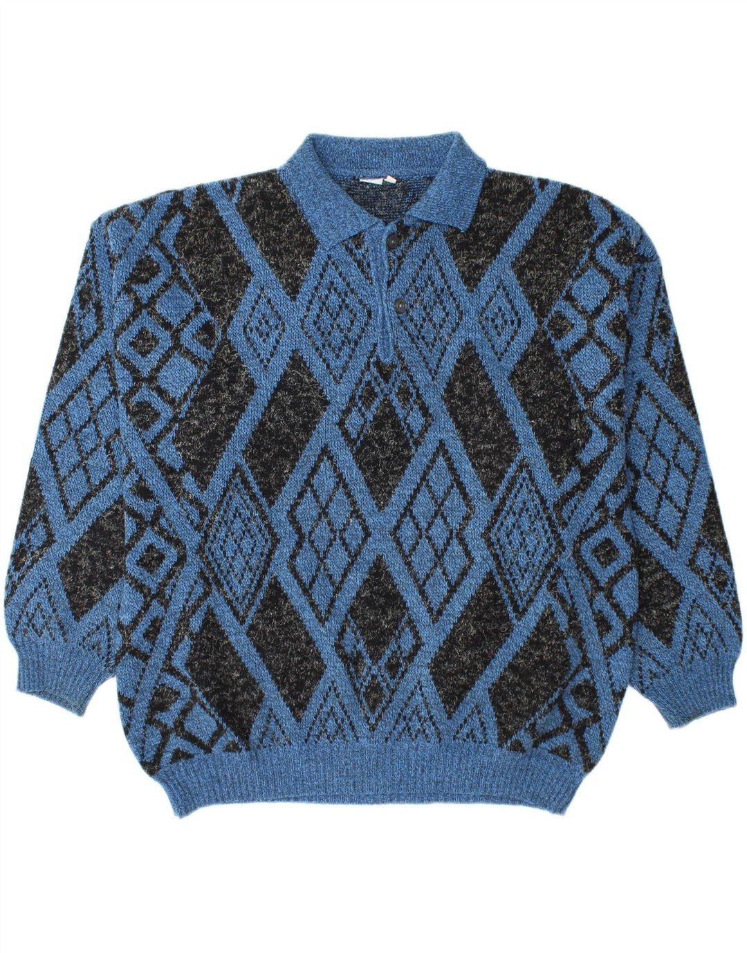 VINTAGE Herren-Pullover mit Rollkragen, groß, blau, Argyle/Diamant
