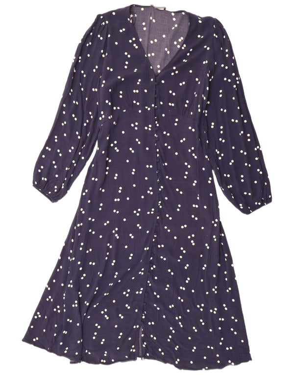 Marks & Spencer Damen Langarm-Maxikleid UK 22 3XL Marineblau gepunktet