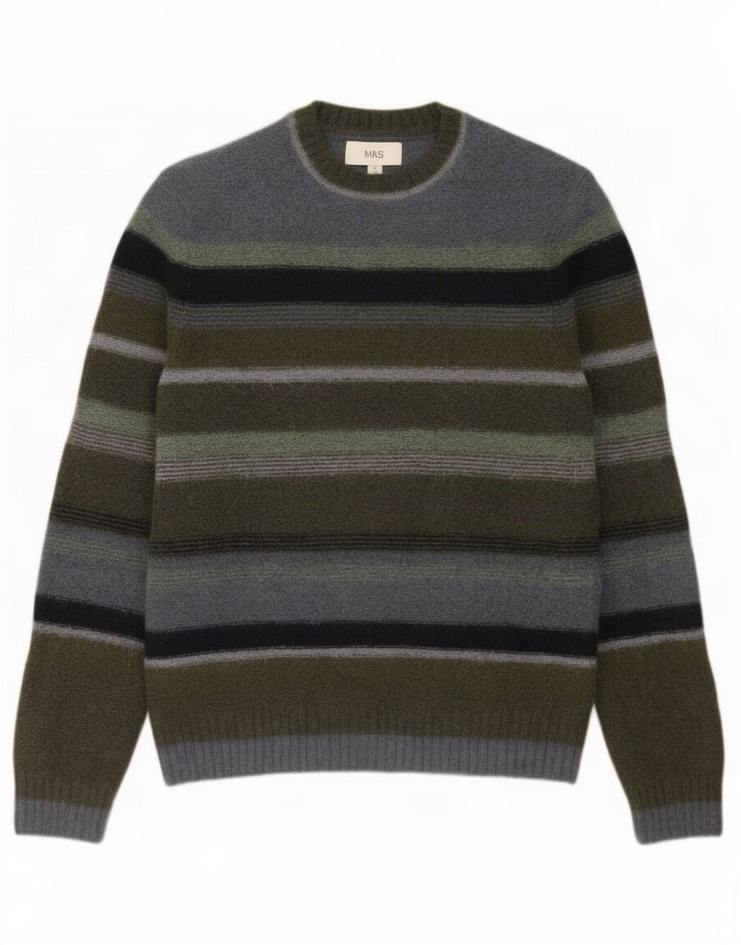 Marks & Spencer Herren-Pullover mit Rundhalsausschnitt, Mittelkhaki gestreift