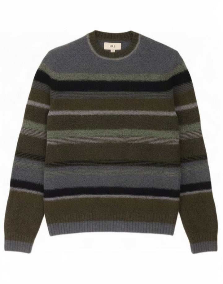 Marks & Spencer Herren-Pullover mit Rundhalsausschnitt, Mittelkhaki gestreift