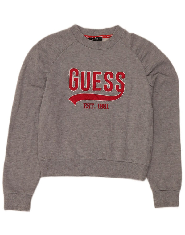 Guess Womens Graphic Sweatshirt Jumper UK 14 Medium Grey Cotton