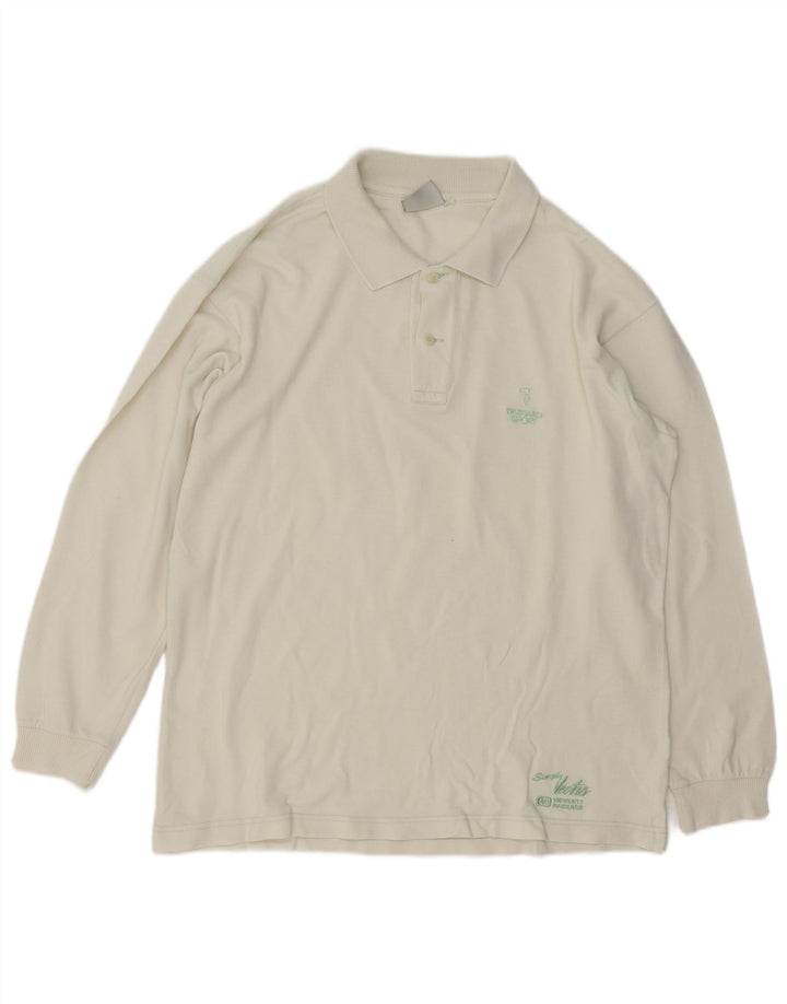 Trussardi Herren-Langarm-Poloshirt, groß, aus weißer Baumwolle