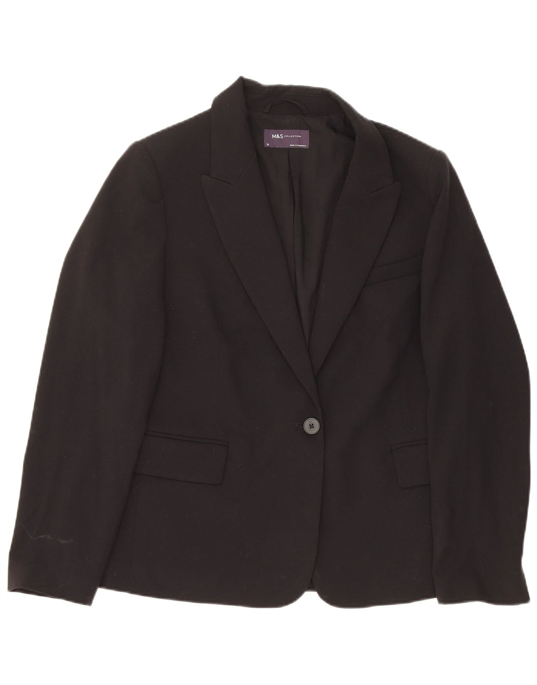 Marks & Spencer Damen-Blazer mit 1 Knopf, UK 12, Mittelschwarz, Polyester