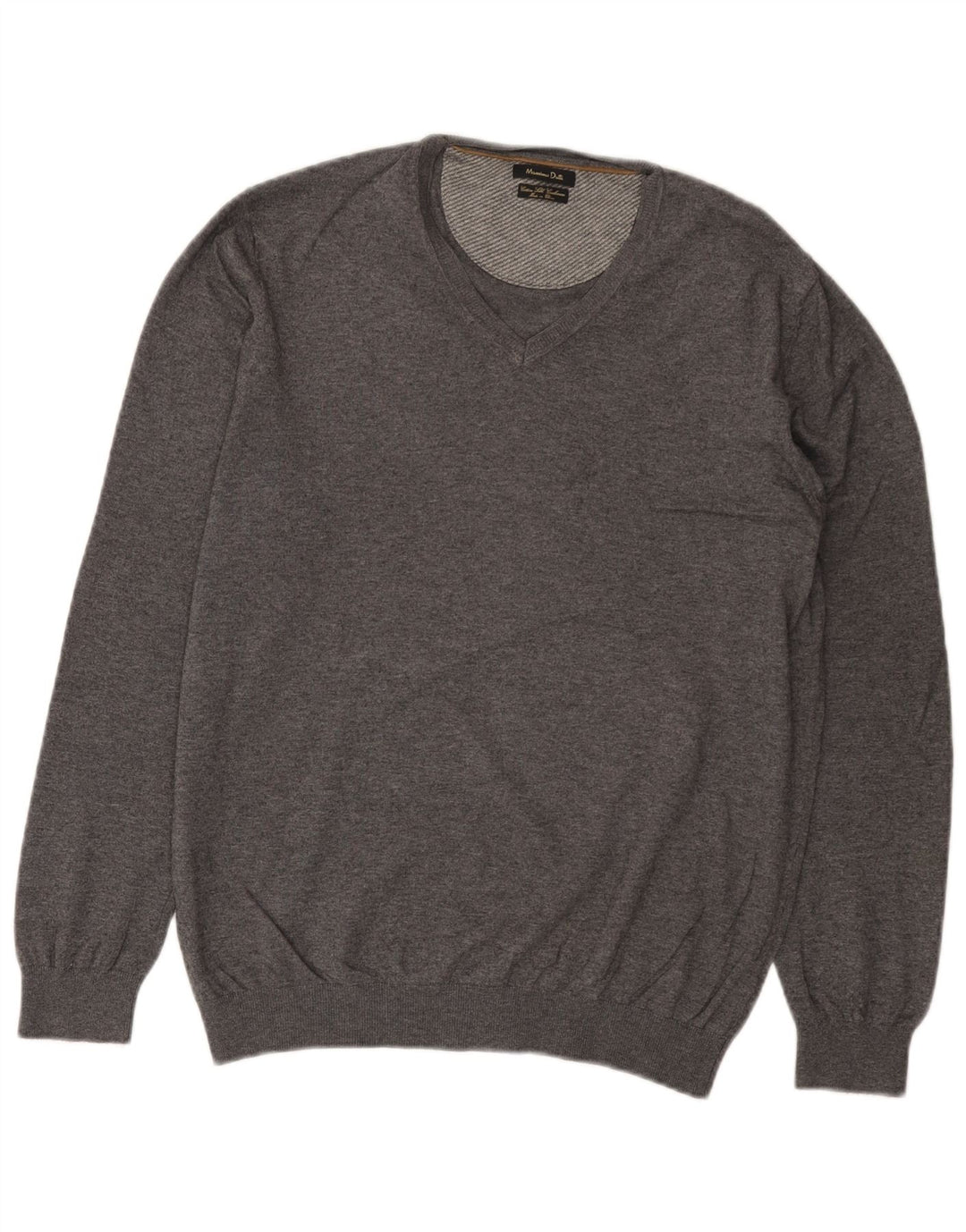 Massimo Dutti Damen-Pullover mit V-Ausschnitt, UK 16, Größe L, Grau, Baumwolle