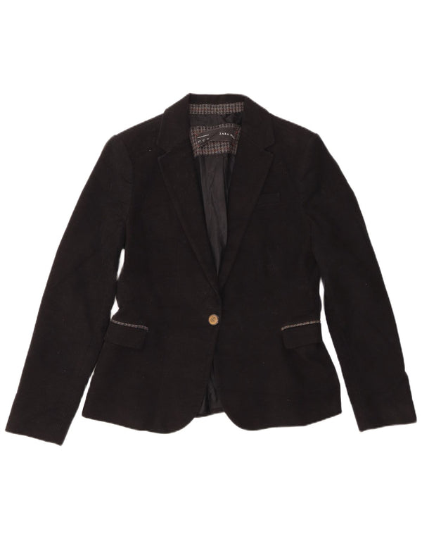 Zara Damen 1-Knopf-Blazerjacke UK 14 Große schwarze Baumwolle