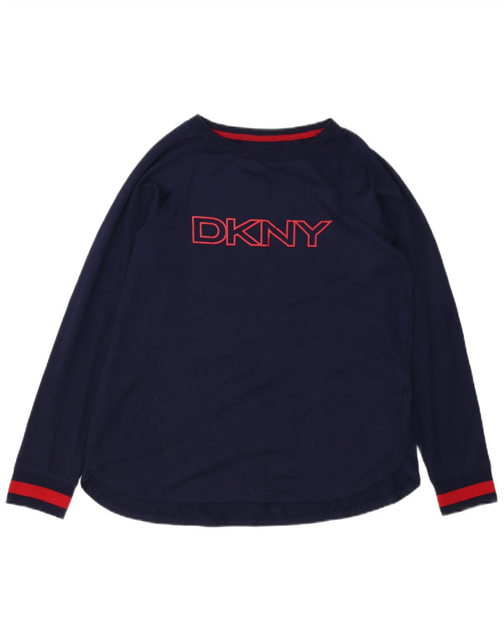 DKNY Womens Graphic Top Langarm UK 14 Medium Marineblau Polyester