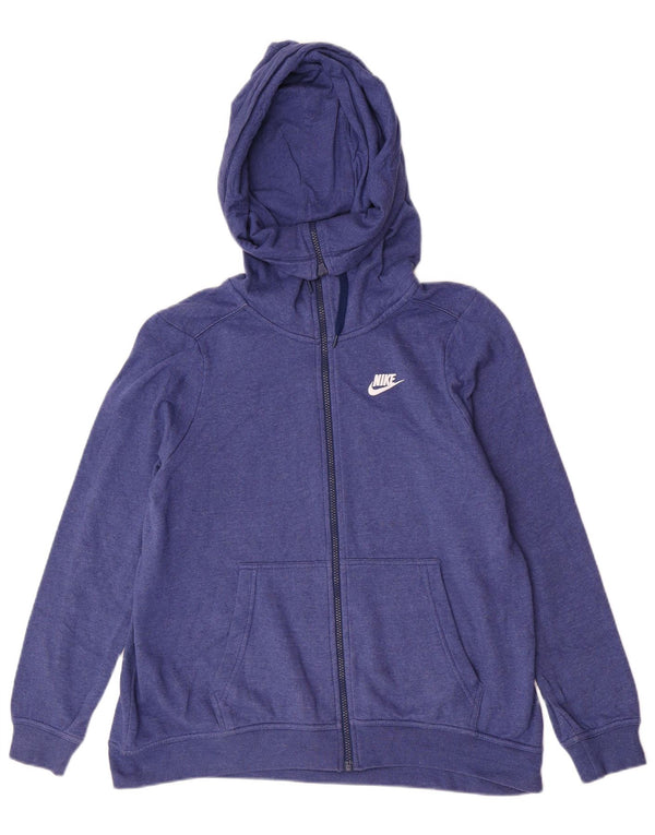 Nike Womens Hooded Zip Hoodie Sweater UK 14 Mittelblaue Baumwolle