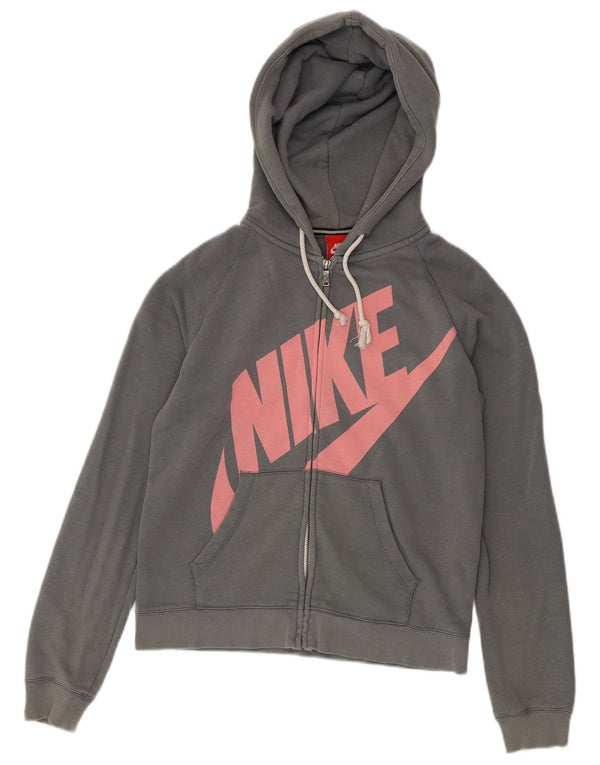 Nike Womens Graphic Zip Hoodie Pullover UK 10 Small Graue Baumwolle