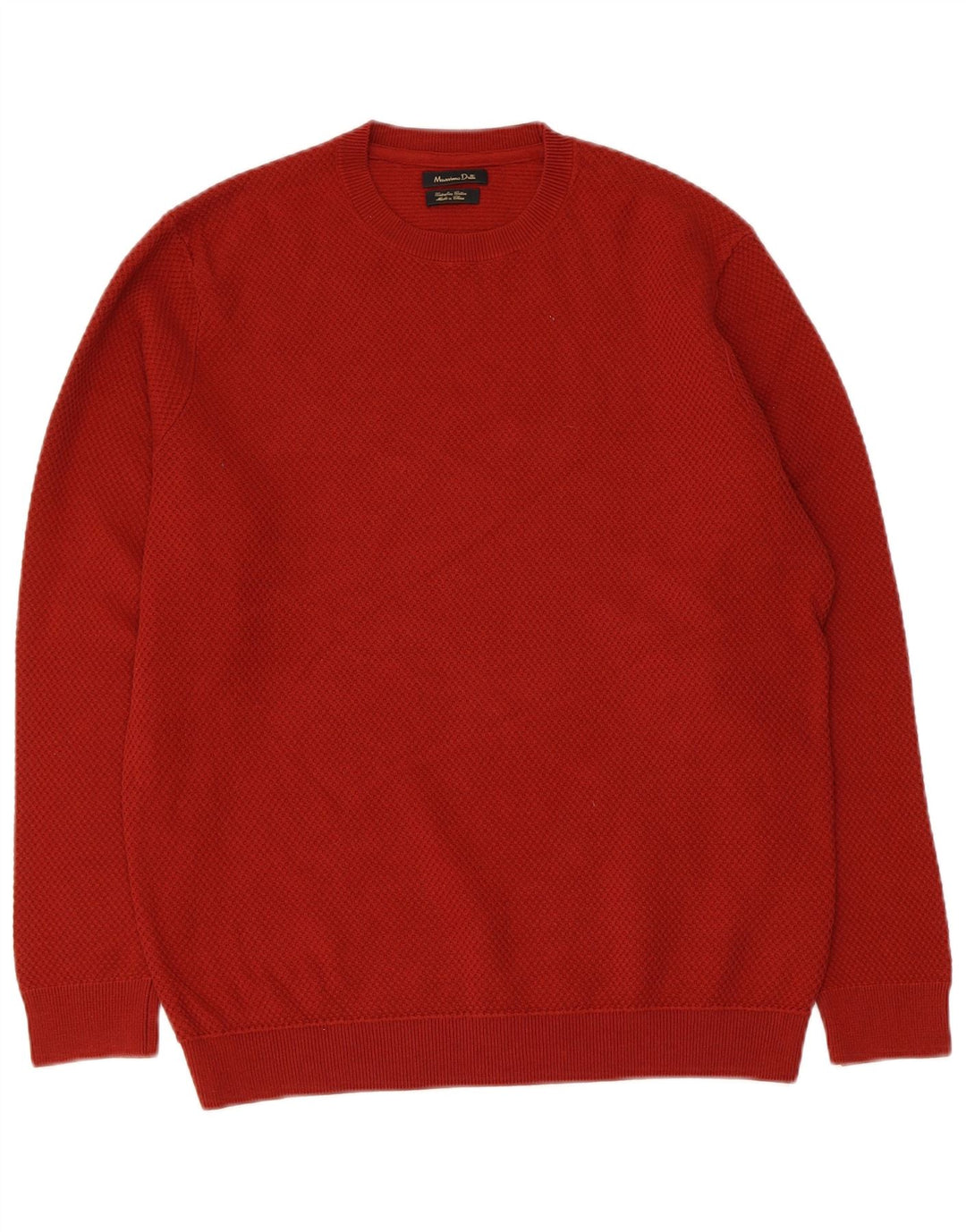 Massimo Dutti Herren-Pullover mit Rundhalsausschnitt, mittelgroße burgunderfarbene Baumwolle