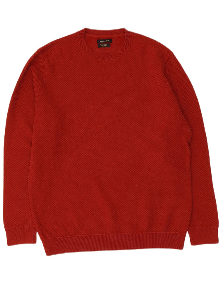 Massimo Dutti Herren-Pullover mit Rundhalsausschnitt, mittelgroße burgunderfarbene Baumwolle