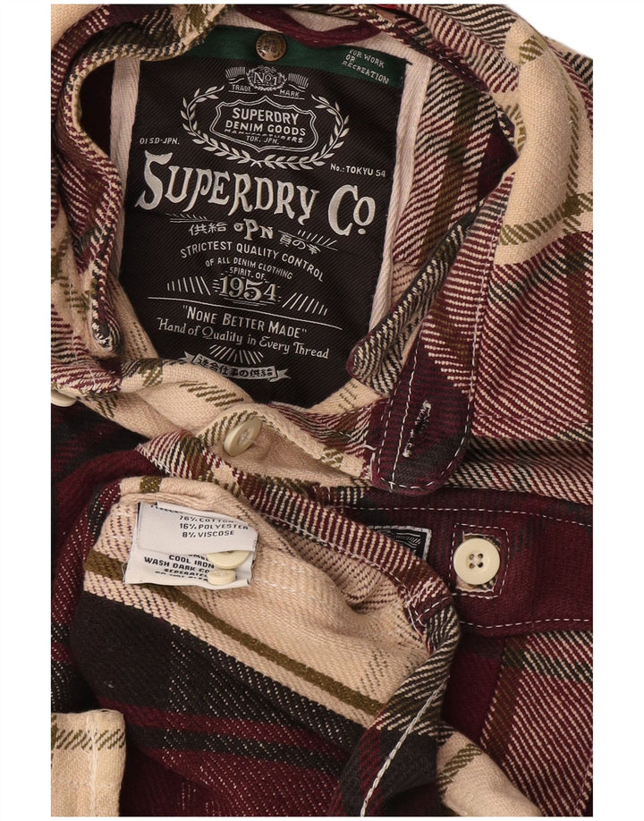 Superdry Herren-Flanellhemd, klein, Burgunderrot, kariert, Baumwolle