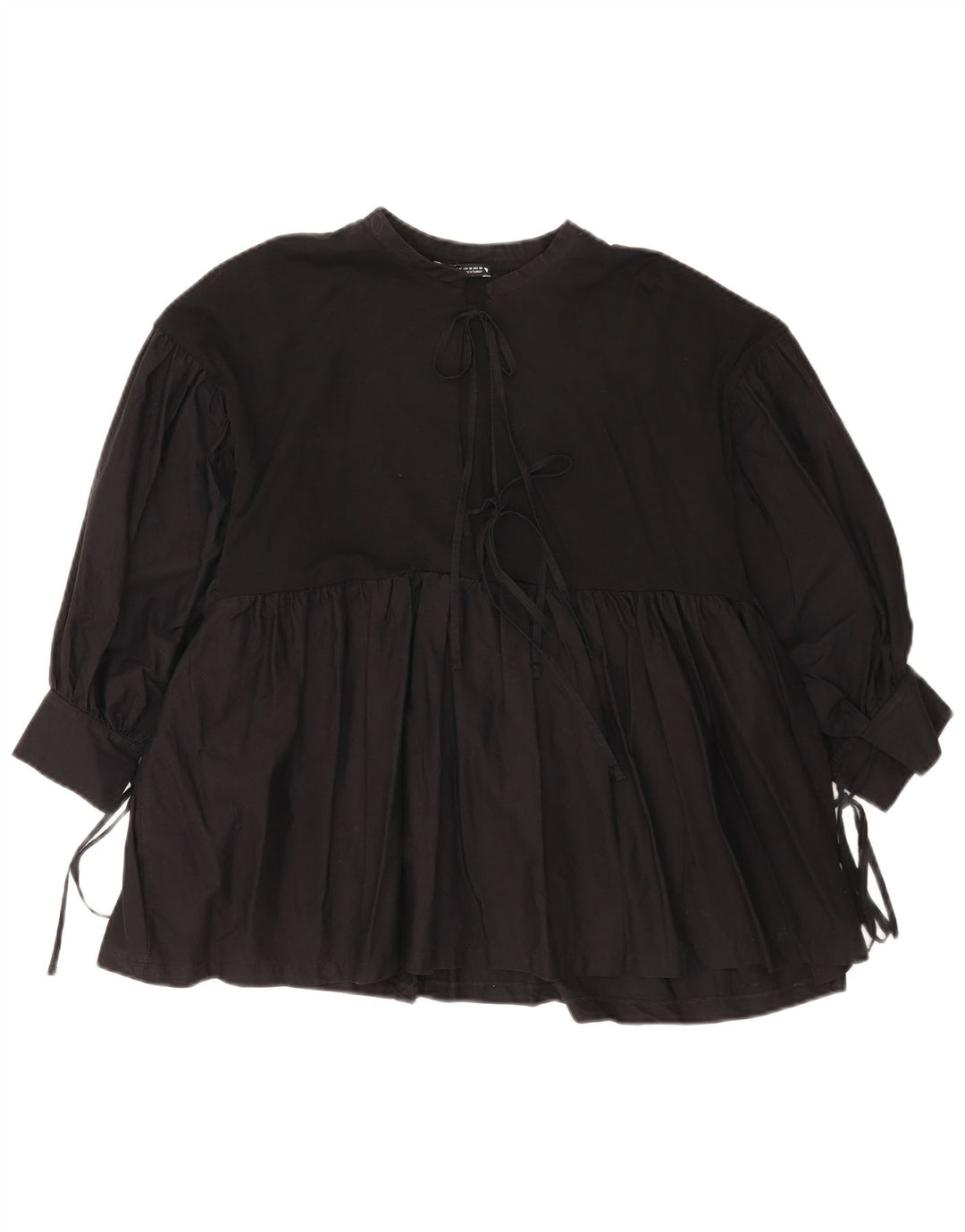 Zara Damen-Blusenoberteil mit 3/4-Ärmeln, UK-Größe 44, mittelschwarz, Baumwolle