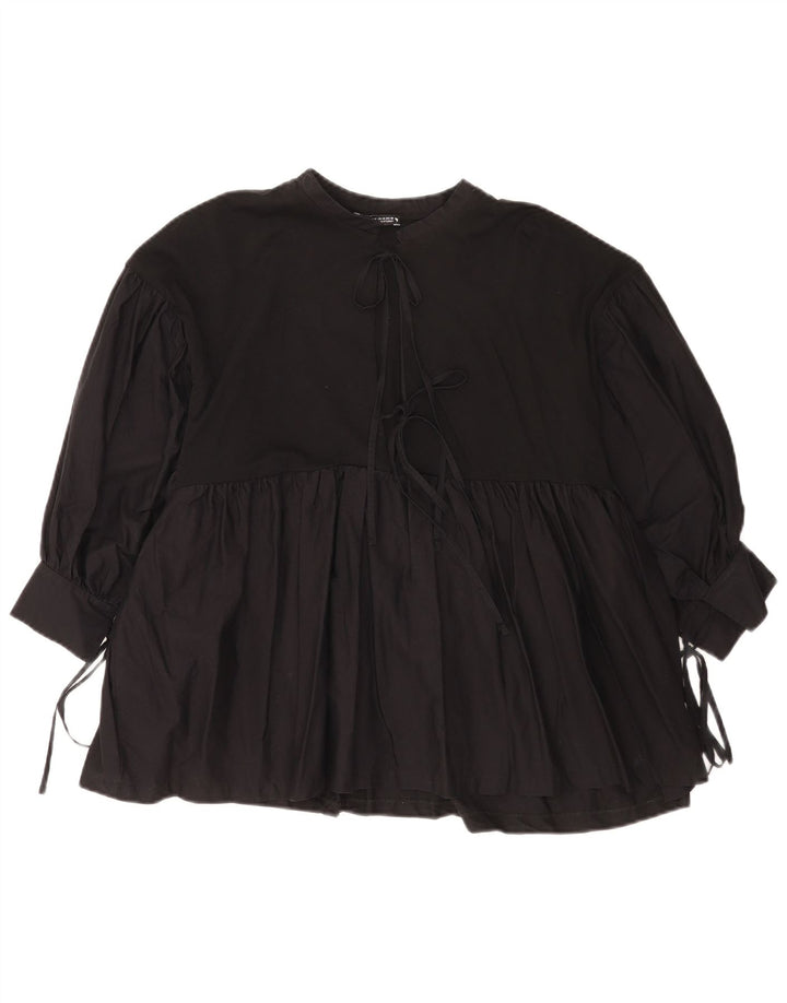 Zara Damen-Blusenoberteil mit 3/4-Ärmeln, UK-Größe 44, mittelschwarz, Baumwolle