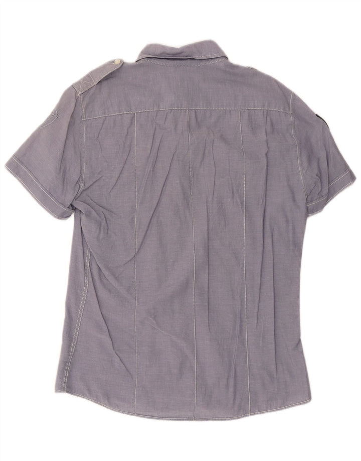 BLAUER Herren-Kurzarm-Militärhemd, groß, aus blauer Baumwolle