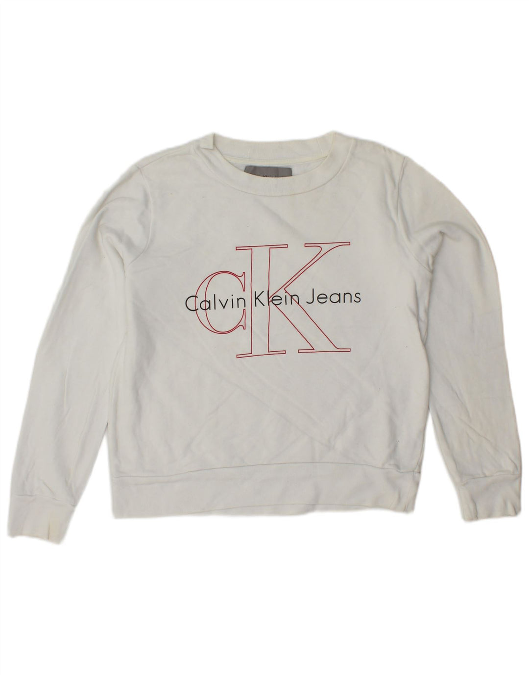 CALVIN KLEIN JEANS Damen Crop Graphic Sweatshirt Pullover UK 6 XS Weiß