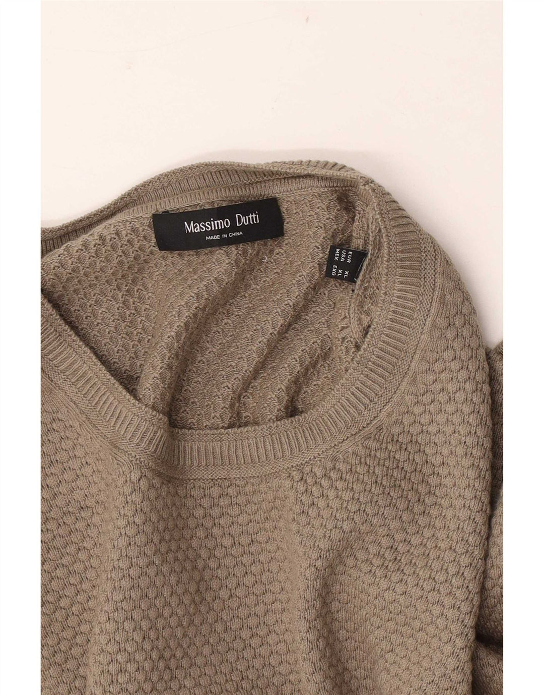 Massimo Dutti Herren-Pullover mit Rundhalsausschnitt, XL, Beige