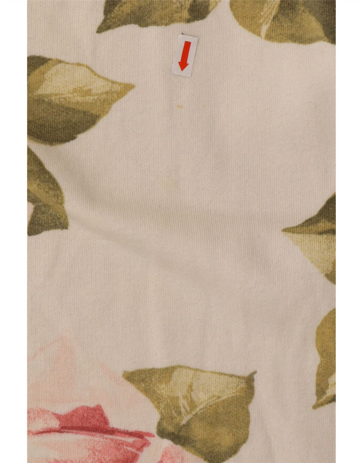 VINTAGE Damen Top Langarm UK 16 Large Off White Floral Cotton