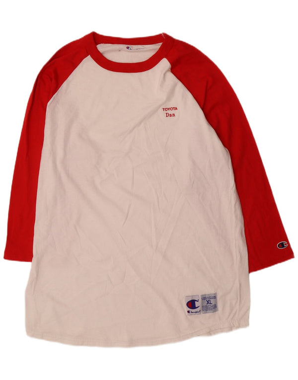 Champion Damen Langarm-T-Shirt-Kleid UK 18 XL Weiße Colourblock-Baumwolle
