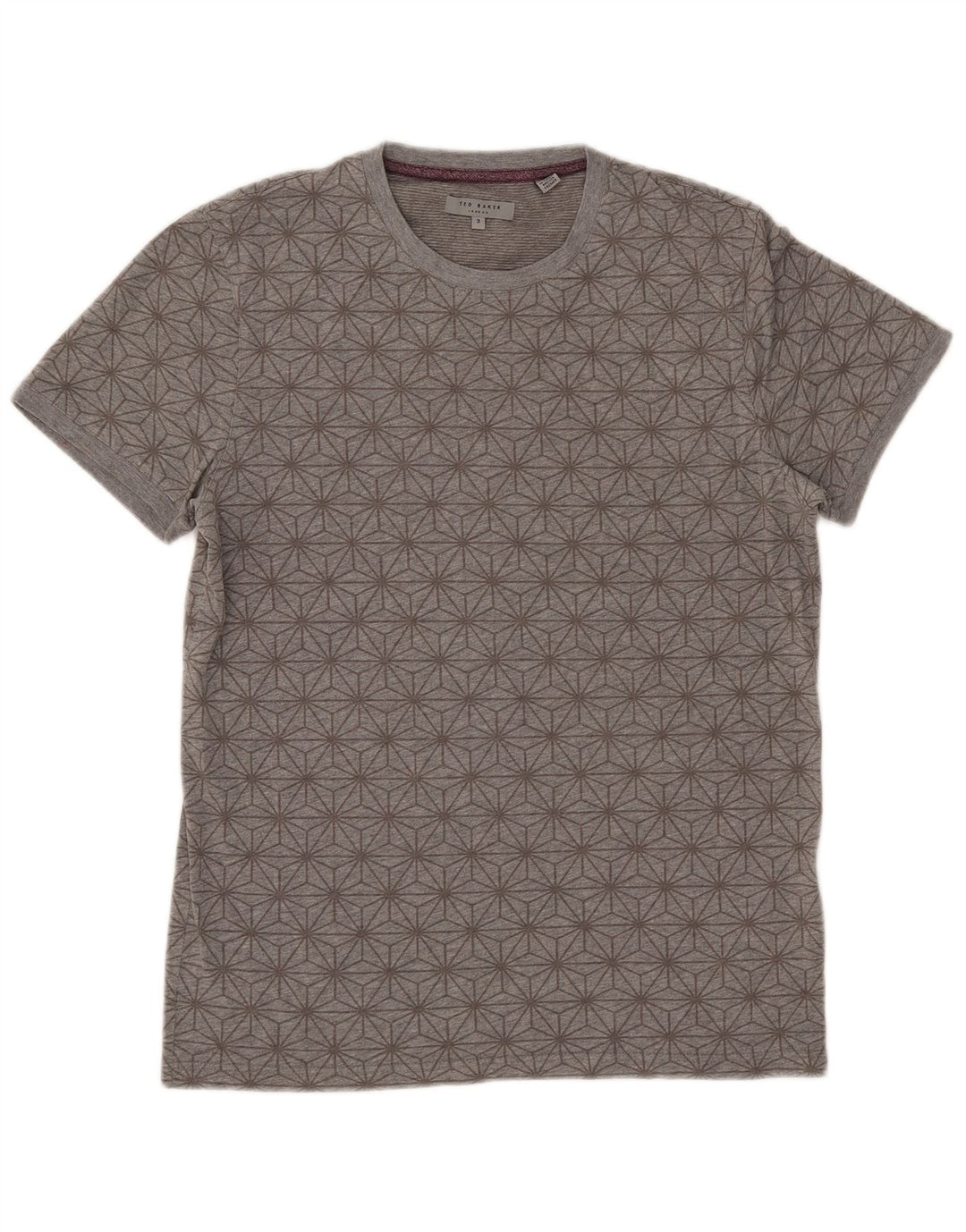 Ted Baker Herren T-Shirt Top Größe 3 Mittelgraue geometrische Baumwolle