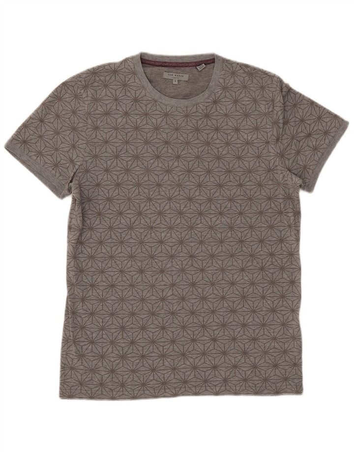 Ted Baker Herren T-Shirt Top Größe 3 Mittelgraue geometrische Baumwolle