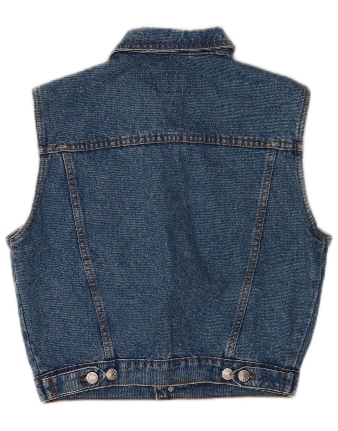 Vintage Damen Crop Denim Gilet UK 8 Small Blaue Baumwolle