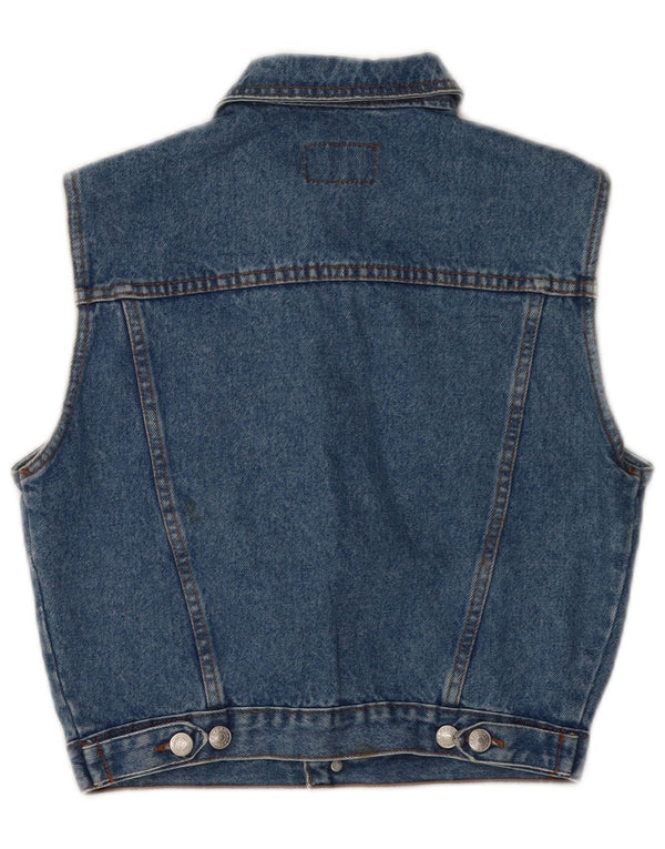 Vintage Damen Crop Denim Gilet UK 8 Small Blaue Baumwolle