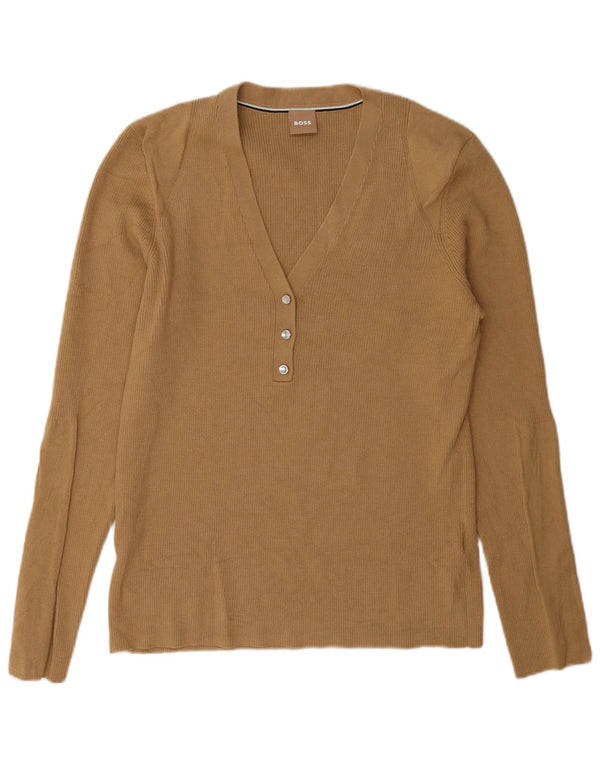Hugo Boss Damen Pullover mit V-Ausschnitt UK 18 XL Beige Polyacryl
