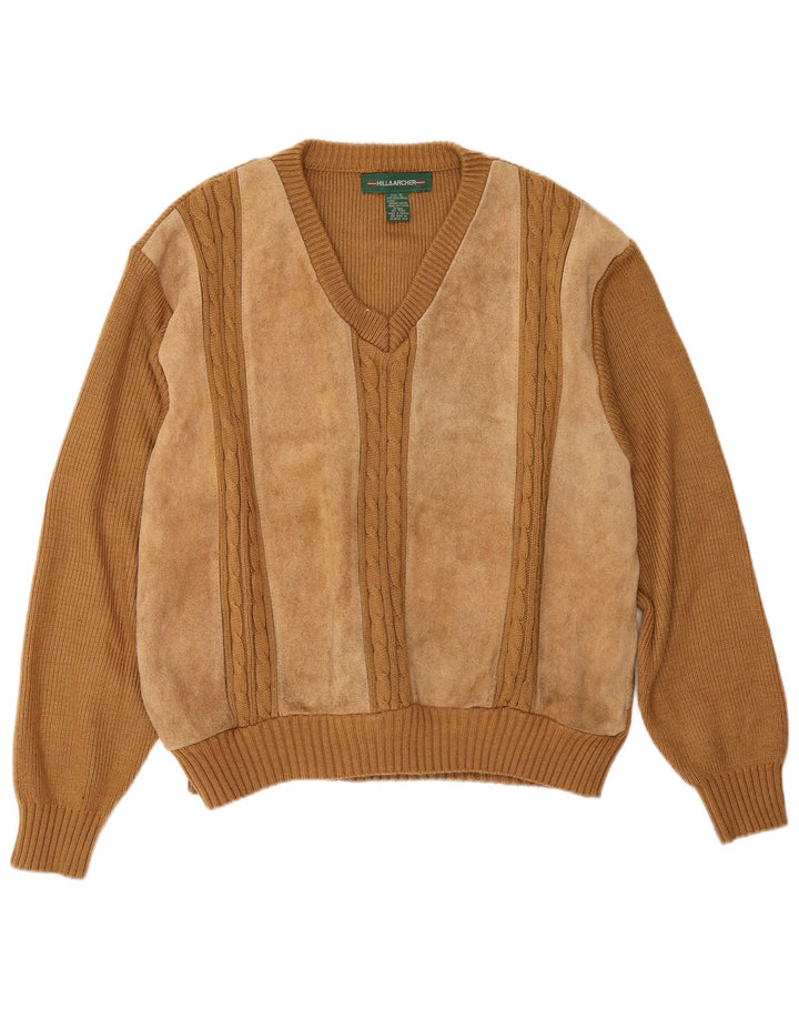 Herren-Pullover aus Wildleder mit V-Ausschnitt, XL, Beige, Acryl