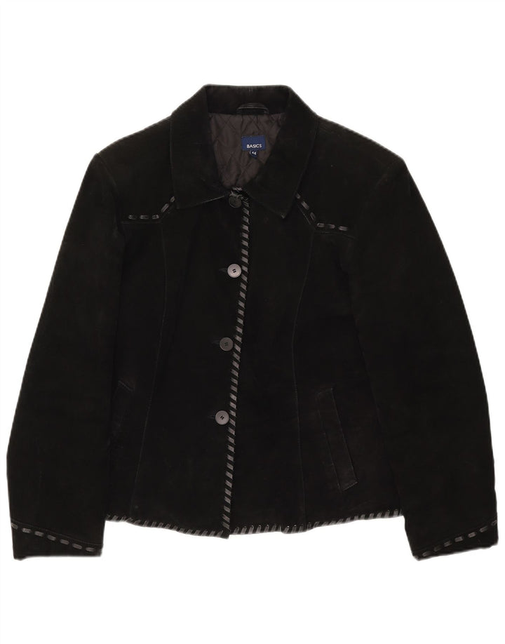 Basics Damen Wildlederjacke UK 12 Mittelschwarzes Leder