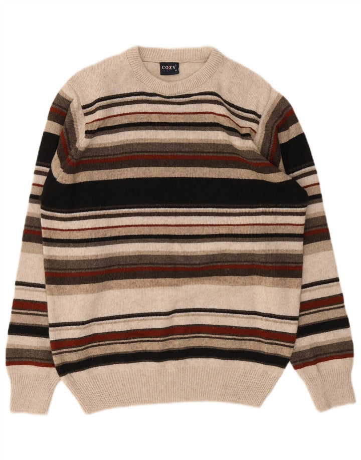 Vintage Herren Pullover mit Rundhalsausschnitt, mittelgroß, mehrfarbig gestreift