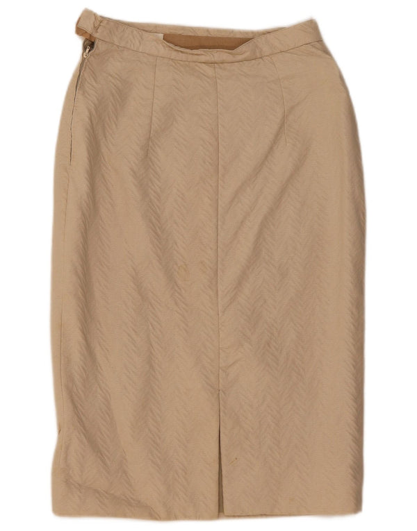 VINTAGE Damen gerader Rock W27 Small Beige Chevron