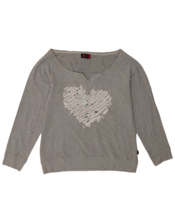 Kappa Damen Grafik-Sweatshirt-Pullover UK 18 XL Grau geflecktes Baumwollherz