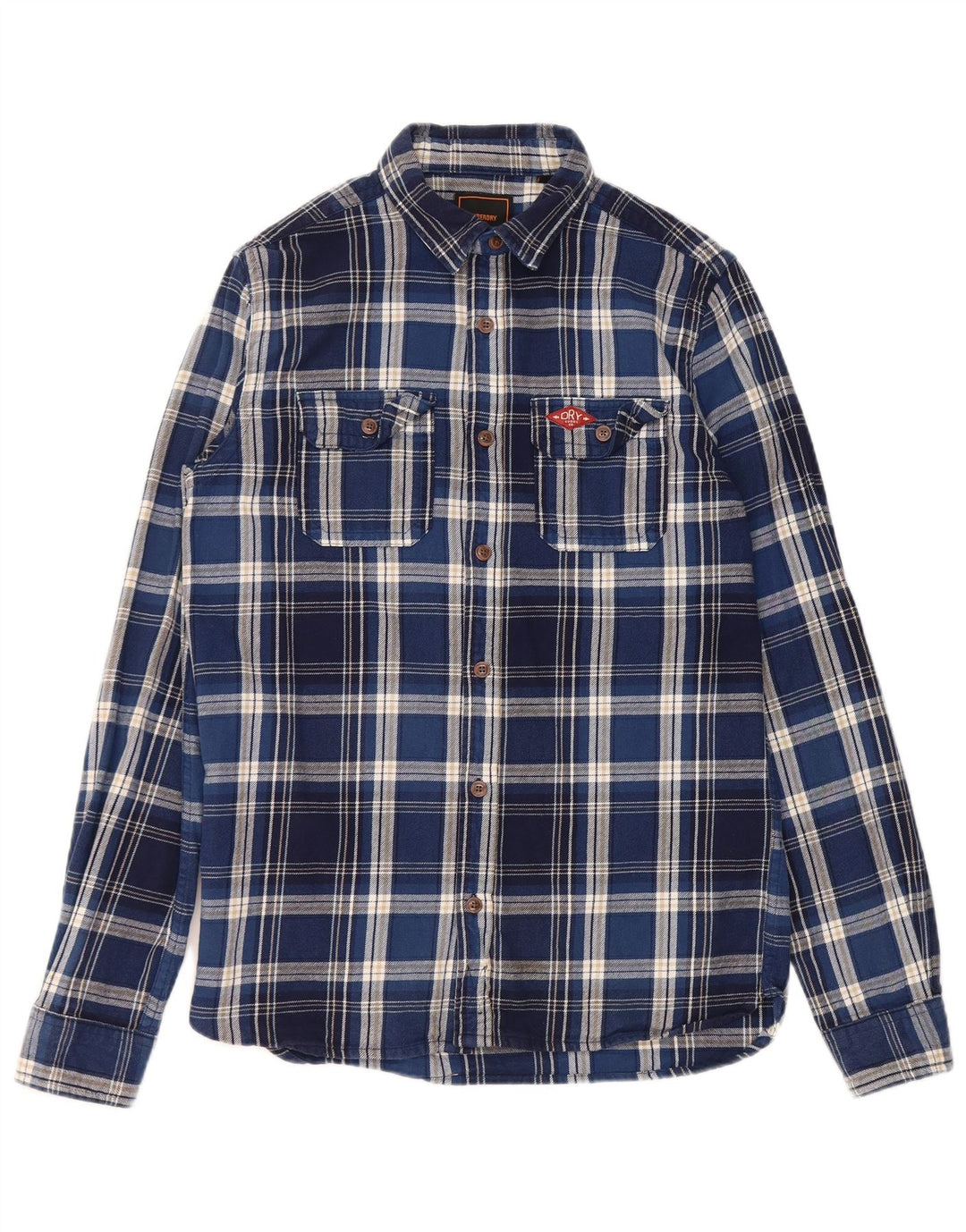 SUPERDRY Herren-Flanellhemd, klein, blau kariert, Baumwolle