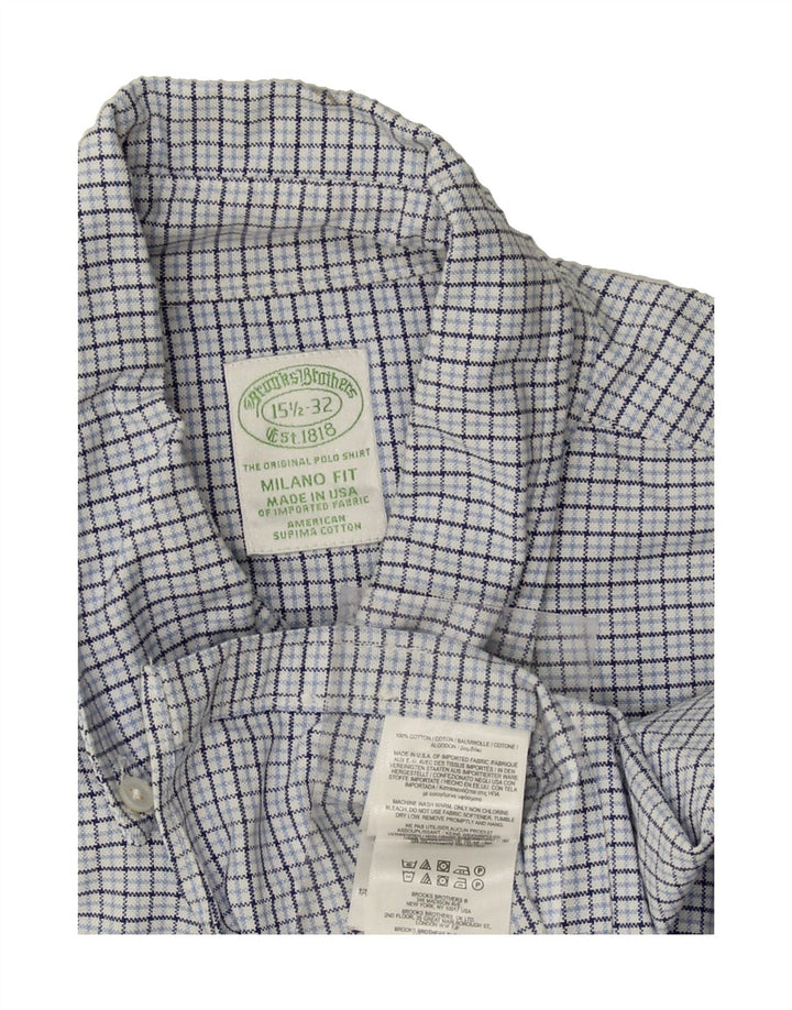 BROOKS BROTHERS Mens Shirt Size 15 1/2 32 Medium Blue Check Cotton Vintage Brooks Brothers and Second-Hand Brooks Brothers from Messina Hembry 