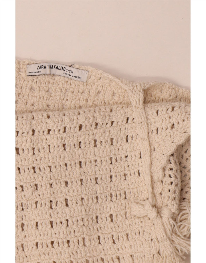 Zara Häkel-Crop-Top für Damen, UK-Größe 38, Größe S, cremefarbene Baumwolle
