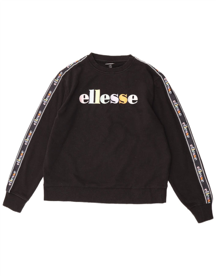 Ellesse Womens Graphic Oversized Sweatshirt Pullover UK 10 Small Schwarz