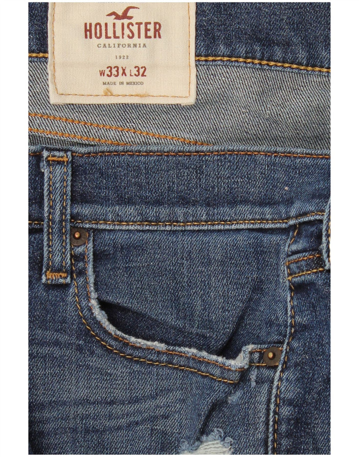 Hollister Herren Distressed Straight Jeans W33 L32 Blau