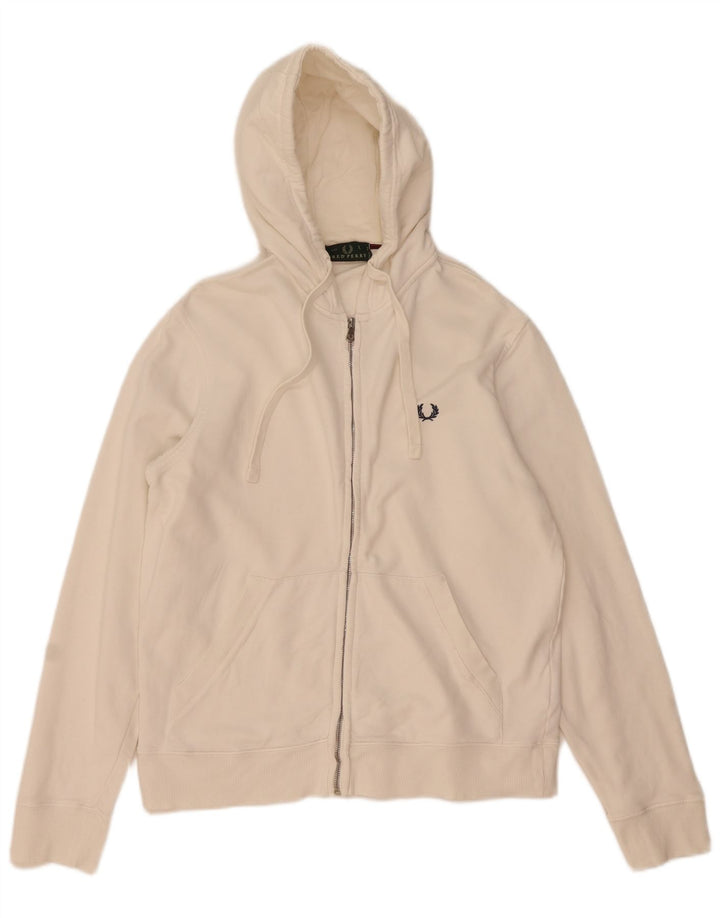 Fred Perry Herren-Kapuzenpullover mit Reißverschluss, groß, aus weißer Baumwolle