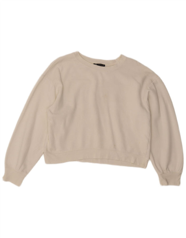 Zara Damen Crop Oversized Sweatshirt Pullover UK 14 Mittelweißes Polyester